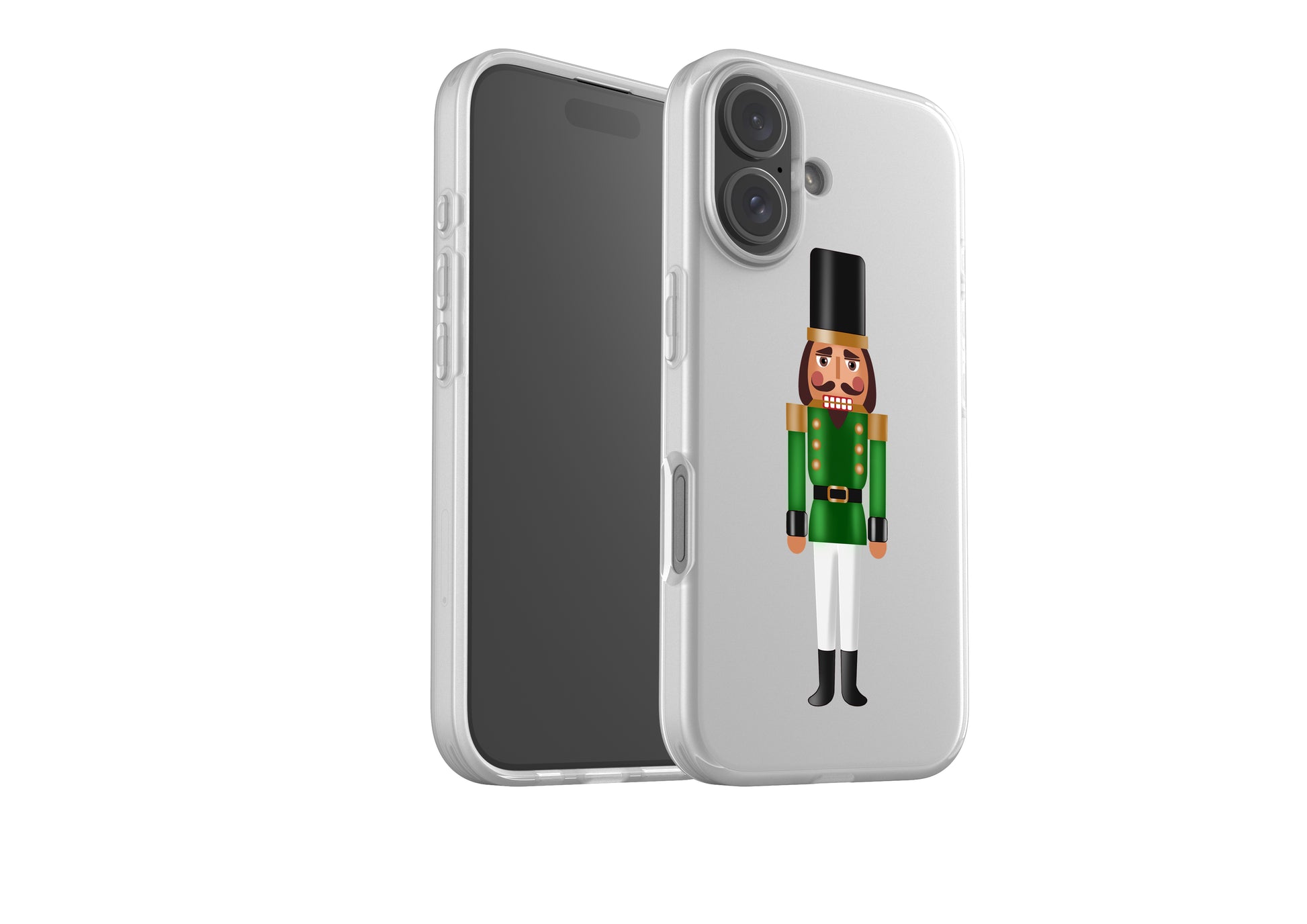 Transparent Flexi phone case with Brunette Nutcracker design, shock-absorbing, slim, lightweight, and durable for smartphone protection.