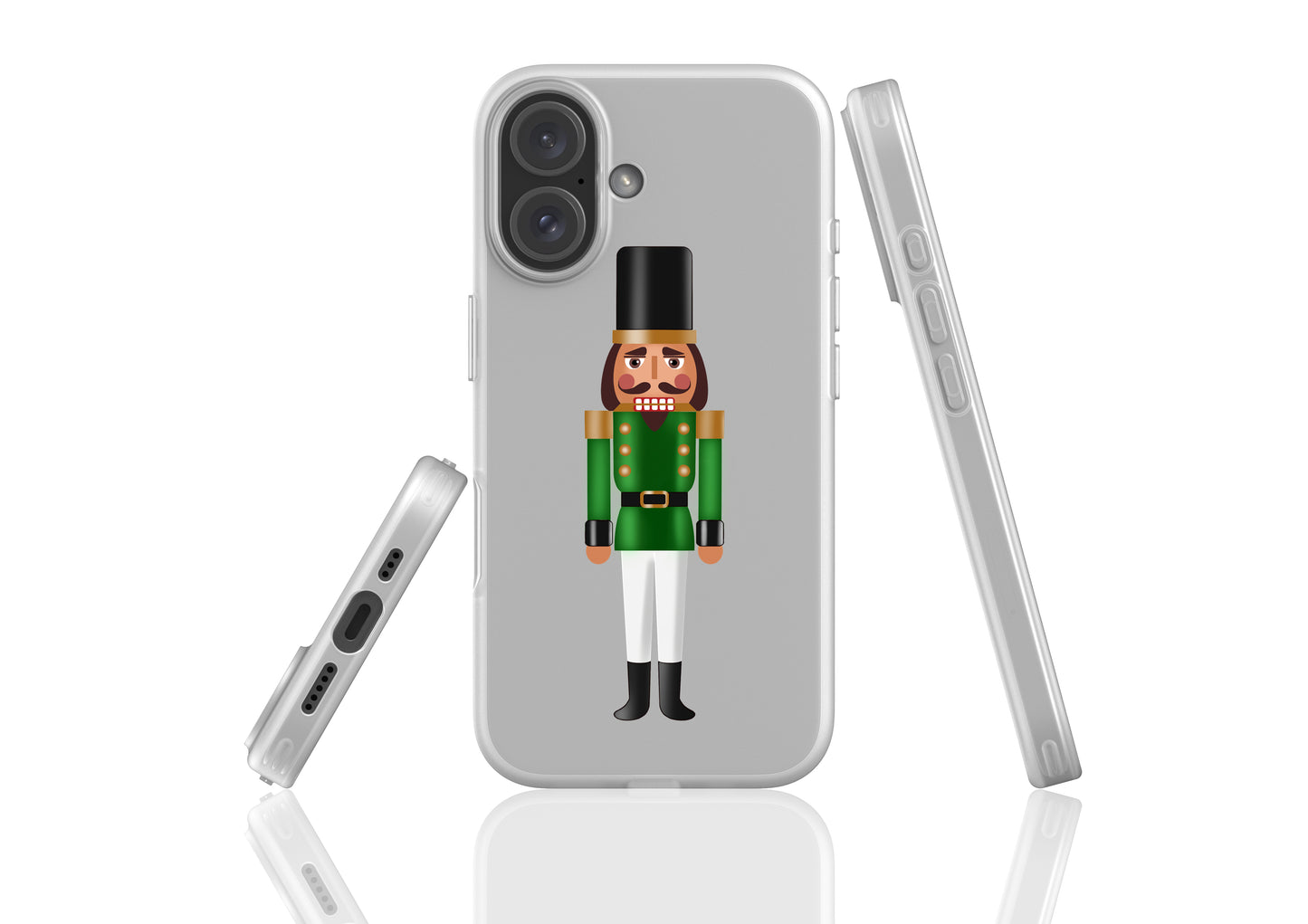 Flexi Phone Case with Brunette Nutcracker design, featuring durable, shock-absorbing TPU material and semi-transparent finish.