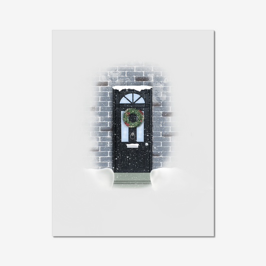 Winter door, art print, snow