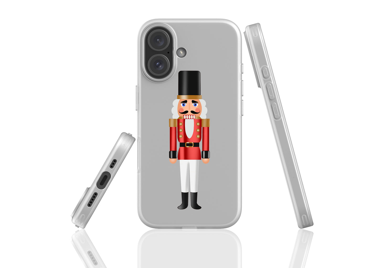 Flexi Phone Case with Nutcracker design, showing slim profile and clear ports for connectivity, offers durable TPU impact protection.