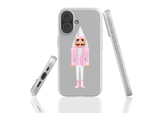 Pink Nutcracker Cone Flexi Phone Case showcasing slim design, shock absorption, and durability with semi-transparent frosted finish.