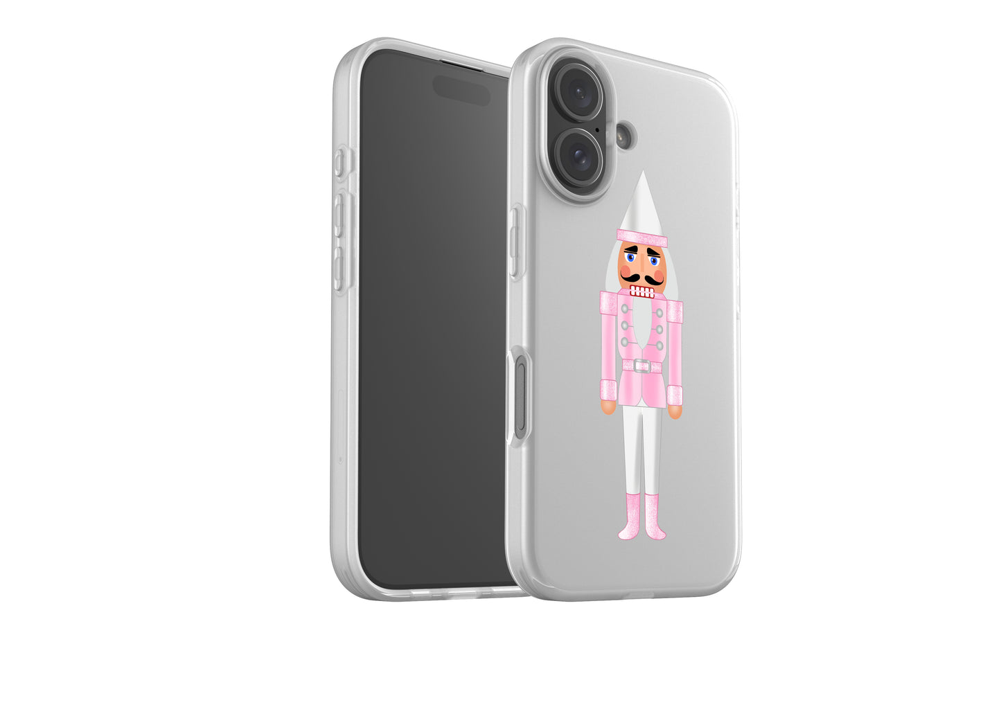 Pink Nutcracker Cone design on Flexi phone case with frosted finish, offering shock absorption and flexible protection.