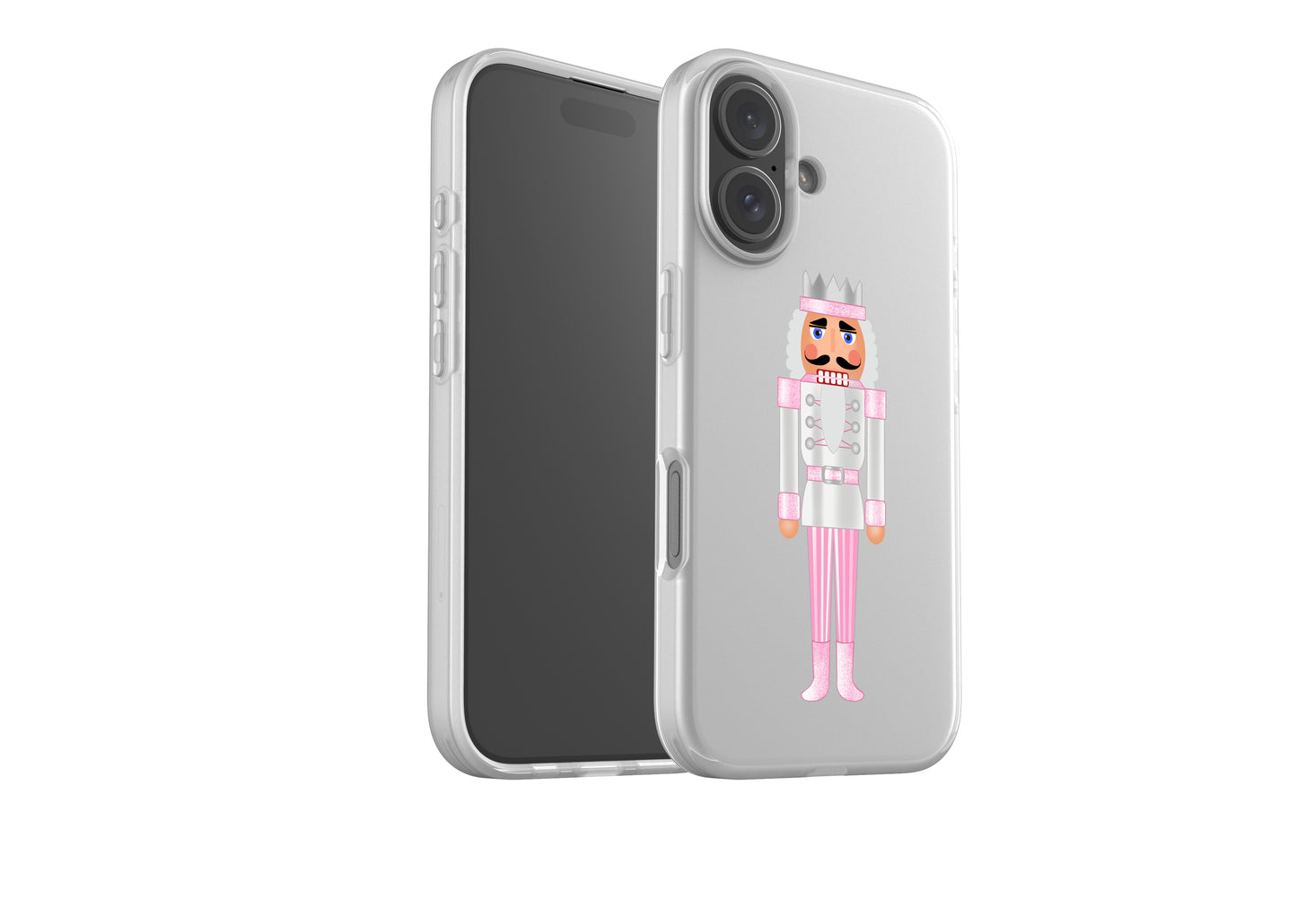 Pink Nutcracker Crown Flexi Phone Case with transparent finish and excellent shock-absorbing protection for smartphones.