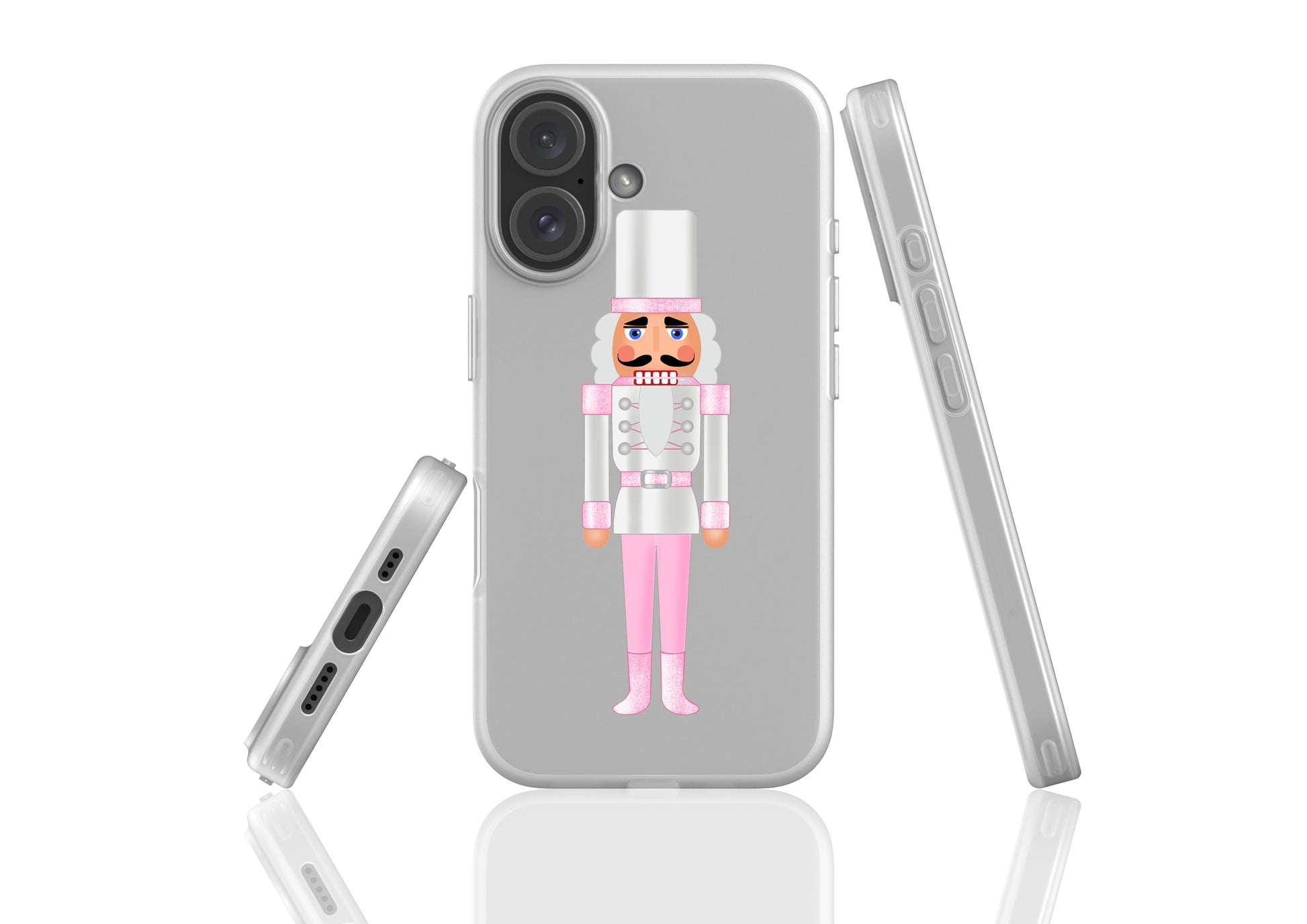 Pink Nutcracker Hat Flexi Phone Case with shock protection, semi-transparent finish, and open ports for easy connectivity.